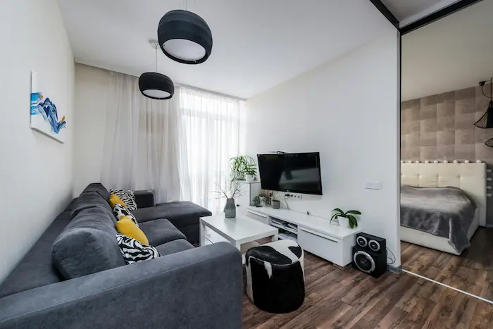 Salon attrayant et meublé avec goût offrant un espace de vie confortable pour attirer rapidement des locataires et éviter toute période de vacance locative.